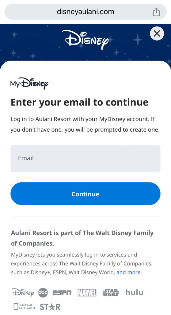 レストランマカヒキ予約｜ディズニーアカウント登録画面